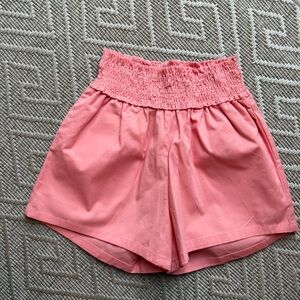 Pleat High-Waist Smocked Salmon Girls Shorts